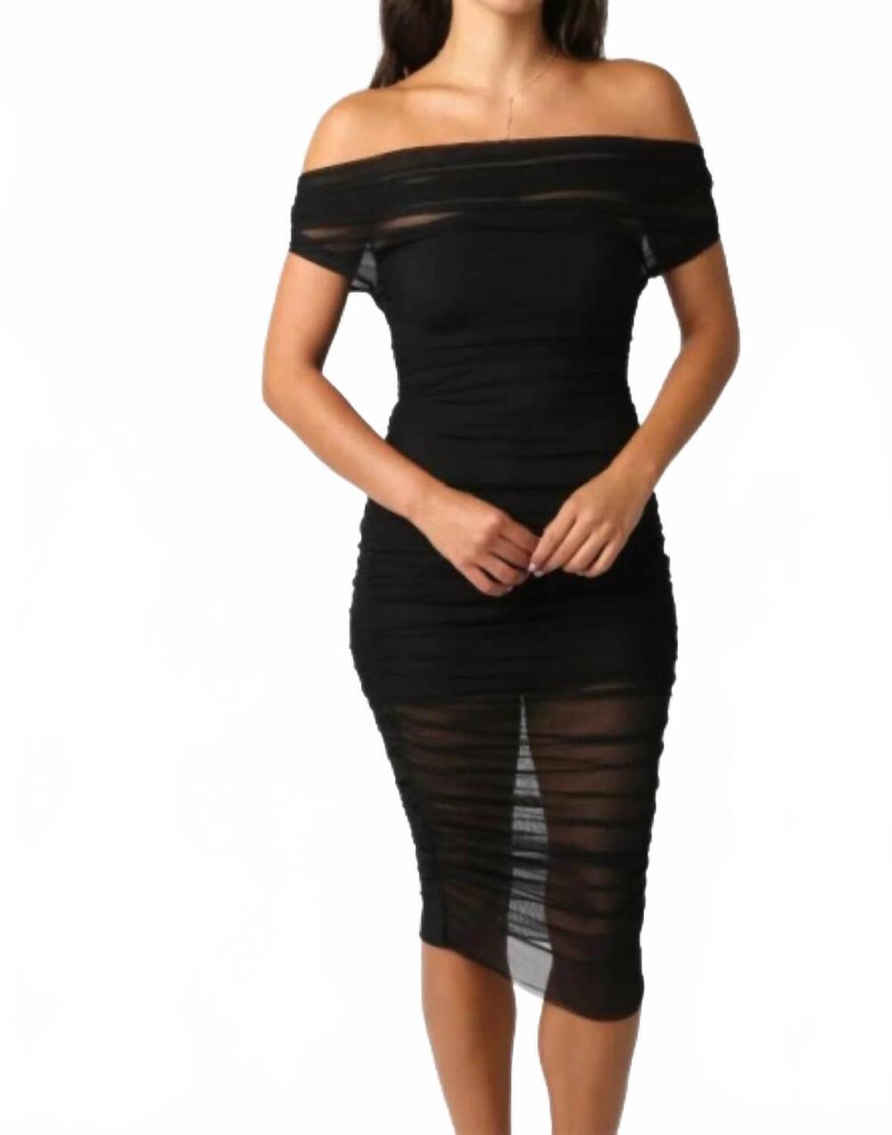 NEW OLIVACEOUS mesh midi dress in black